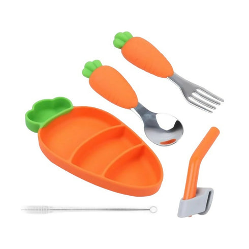 Silicone Kids Carrot Design Feeding Set - orange/green