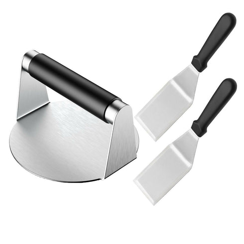 Stainless Steel Burger Press & 2 Pack Barbecue Spatulas