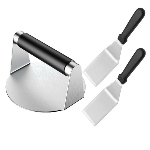 Stainless Steel Burger Press & 2 Pack Barbecue Spatulas