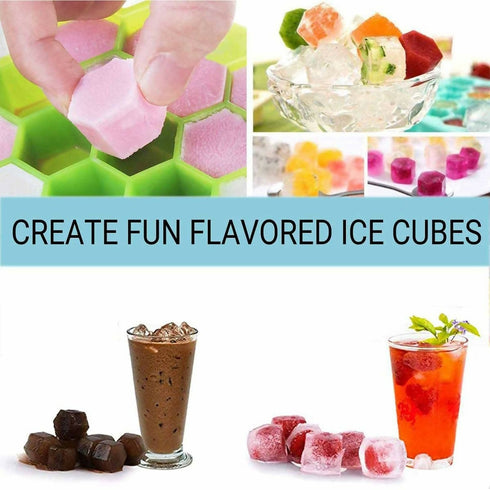 Pack of 2 Silicone 37 Honeycomb Ice Cube Shaped Ice Tray With Lid - Pink
