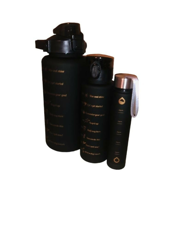 3 Piece Motivational Water Bottle- black