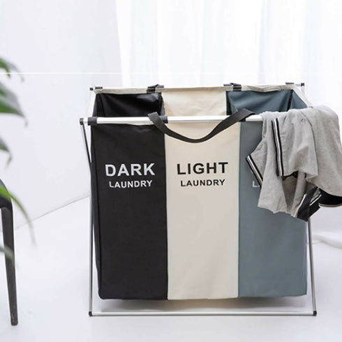 3 Compartment Laundry Hamper Collapsible Aluminium Basket