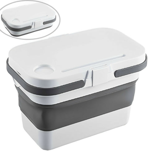 Collapsible Picnic Basket with Handles, Lid as Table - 3-in-1 Bucket - White