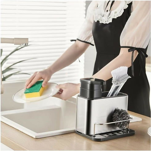 Stainless Steel Organiser With Soap Dispenser And Storage Compartment