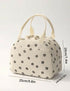Flower Print Corduroy Lunch Bag With Handle - Beige