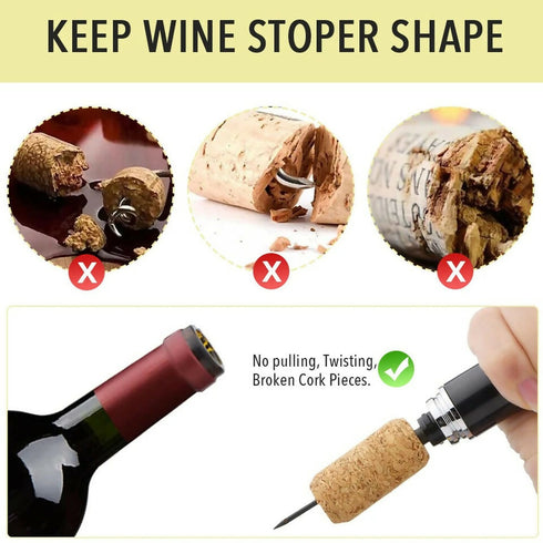 Set of 2 Portable 2 in 1 Air Pump Wine Opener - Black