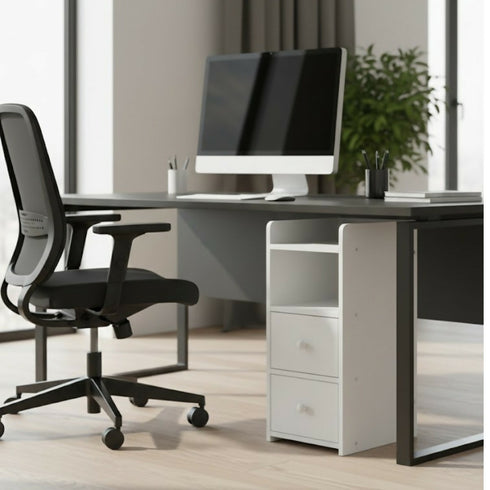 Slim Double Drawer Wooden Bedside Table With Storage - White - 7012