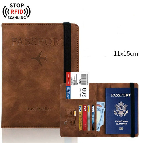 Travel Leather Passport Holder Passport Cover Card Case - Brown