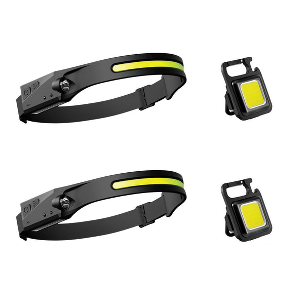 Multi-functional LED Rechargeable Head Lamp +LED Key Torch - 2 Pack