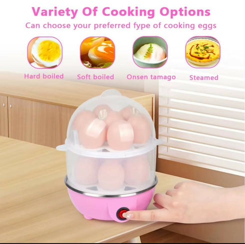 Electric Egg Boiler, 2 Tier Automatic 1 to 14 Egg Cooker - Pink