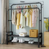 Heavy Duty Metal Multifunction Garment Rack 2-Layer Single Pole with Storage Shelf Double Tiers for Shoes Clothing Living Room