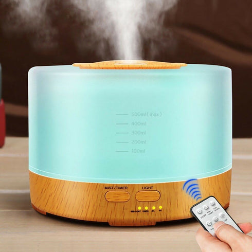 500ml Humidifier Aromatherapy Essential Oil Diffuser with 7 Color Changing - light brown