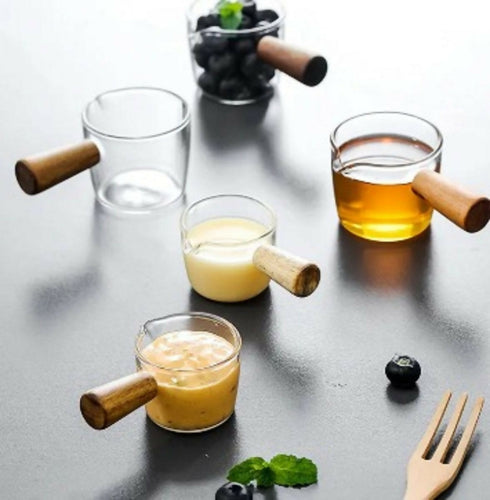High Borosilicate Glass Sauce Cup Mini Sauce Jar With Wooden Handle