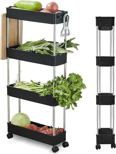 4 Tier Movable Storage Rack - Black