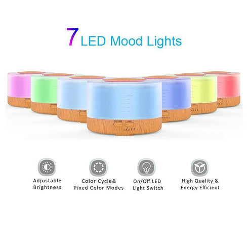 500ml Humidifier Aromatherapy Essential Oil Diffuser with 7 Color Changing - light brown