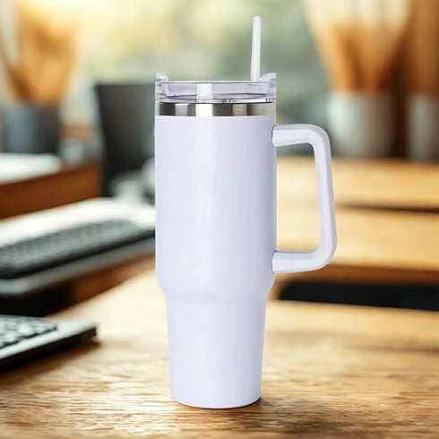 1200ml Insulated Tumbler Vacuum Flask with Handle & Straw – Large Stainless Steel Travel Mug for Hot & Cold Drinks – Leakproof, Double-Wall Vacuum Flask (White