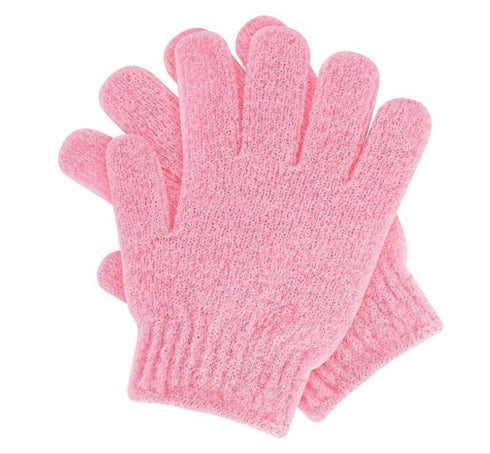 2 Piece Exfoliating Wash Gloves Dual Texture Bath Gloves for Shower - pink