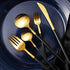 Deluxe Quality Black & Gold Stainless Steel Cutlery 24 Piece Set