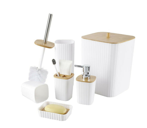 Bathroom Set with Wooden Finish - 6 Piece - White