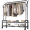 Heavy Duty Metal Multifunction Garment Rack 2-Layer Single Pole with Storage Shelf Double Tiers for Shoes Clothing Living Room