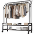 Heavy Duty Metal Multifunction Garment Rack 2-Layer Single Pole with Storage Shelf Double Tiers for Shoes Clothing Living Room
