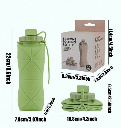 Collapsible Silicone Water Bottle 600ml Foldable Travel Bottle - Green