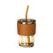 Creative Glass Coffee Cup With Portable Leather Sleeve and straw - Amber