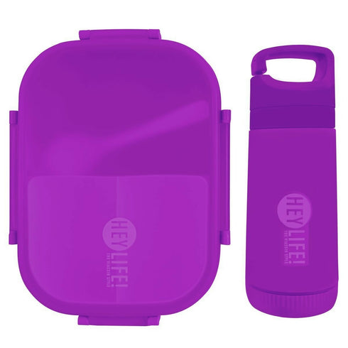 Square Lunch Box With A Water Bottle - Purple
