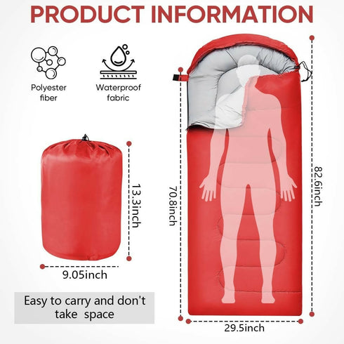 Lightweight Backpacking Sleeping Bag for Adults Boys and Girls - Red