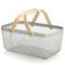 Large Modern Black Steel Mesh Basket With Double Wooden Handle - Grey