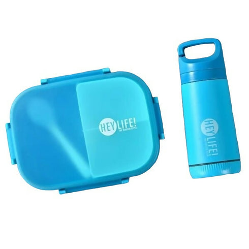 BPA free 3 compartment 900ml Plastic lunch box with 350ml Water Bottle Set - blue