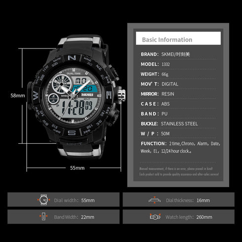 SKMEI 1332 Waterproof Alarm Bluetooth Sports Watch - WooTech Online Shopping