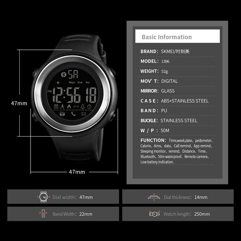 Skmei 1396 Waterproof Alarm Bluetooth Sports Watch - WooTech Online Shopping