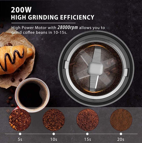 200W Portable Electric Stainless Steel Coffee and Spice Grinder - WooTech Online Shopping In SA