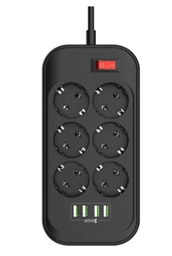 2500W SE6403 4 USB Ports Power Strip 3.4A With 6 AC Sockets - WooTech Online Shopping In SA