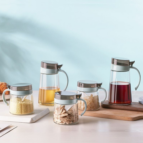 5Pcs of Kitchen Spice Glass Jar Storage Container Set
