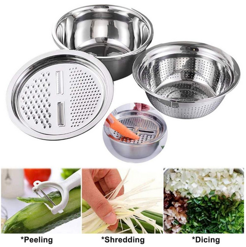 3 Pieces Stainless Steel Multifunction Grater Strainer - 28 Cm