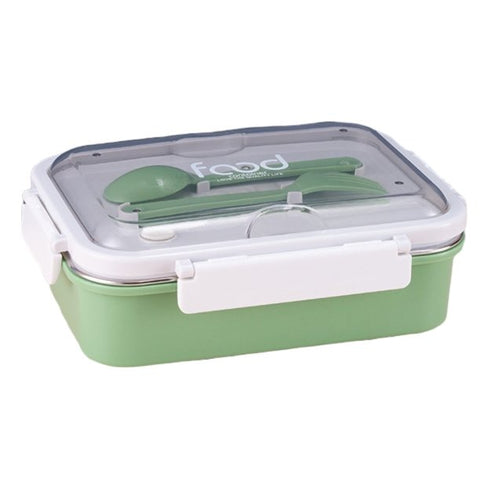 3 Compartment Stainless Steel Food Lunch Box with Compact Cutlery - Red - WooTech Online Shopping In SA