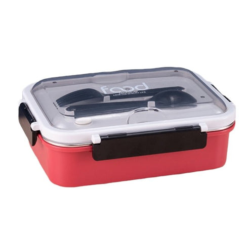 3 Compartment Stainless Steel Food Lunch Box with Compact Cutlery - Red - WooTech Online Shopping In SA