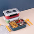 3 Compartment Stainless Steel Food Lunch Box with Compact Cutlery - Red - WooTech Online Shopping In SA