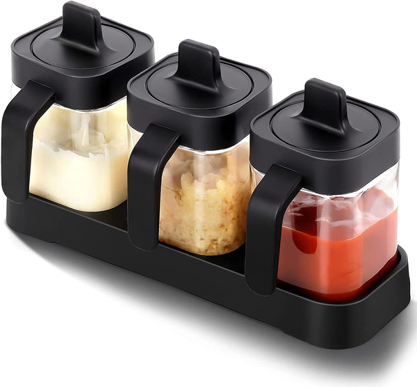 3PCs Glass Spice Jar Set With Spoons & Lids - WooTech Online Shopping In SA
