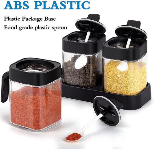 3PCs Glass Spice Jar Set With Spoons & Lids - WooTech Online Shopping In SA
