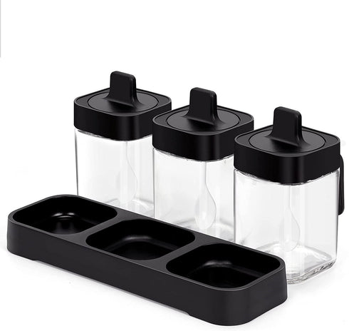 3PCs Glass Spice Jar Set With Spoons & Lids - WooTech Online Shopping In SA