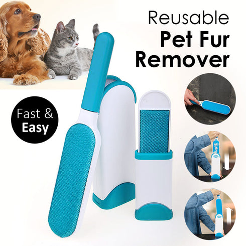 Reusable Pet Fur Remover With Self Cleaning Base - Blue