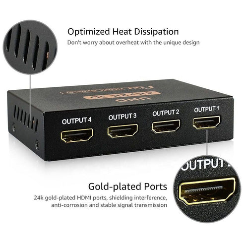 4K 4 port hdmi Splitter - 1 to 4 Port HDMI Splitter 4K Adapter Converter for HDTV, 3D, TV, PC - WooTech Online Shopping In SA