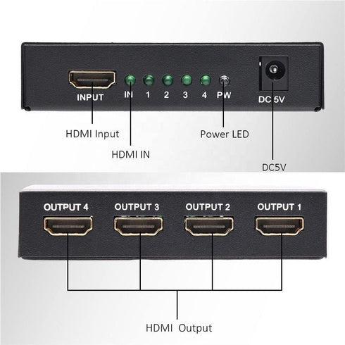 4K 4 port hdmi Splitter - 1 to 4 Port HDMI Splitter 4K Adapter Converter for HDTV, 3D, TV, PC - WooTech Online Shopping In SA