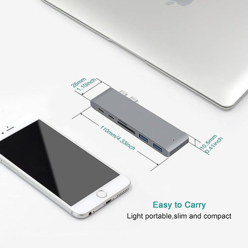 7-in-1 Aluminum Dual USB Type-C Hub Adapter For MacBook Pro/Air