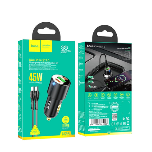 Hoco NZ6 45W Dual PD+QC3.0 Car Charger With Type C Cable