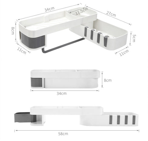 Rotating Kitchen Shower Storage Rack Shelf - White