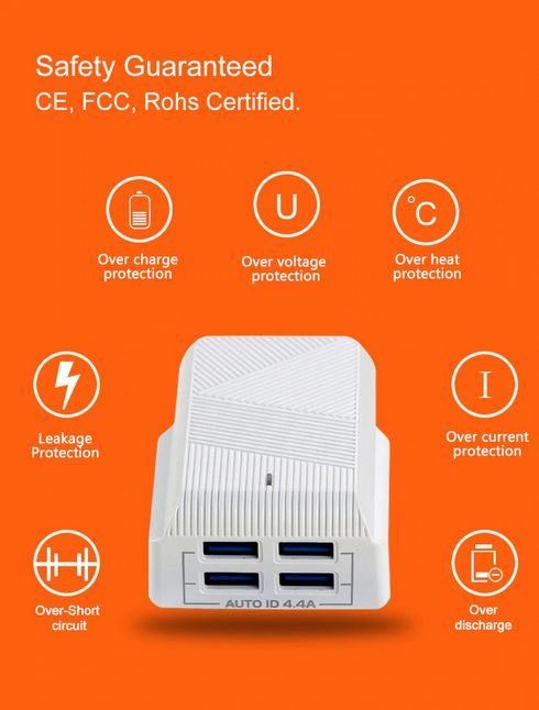 Moxom Smart IC 4 USB Port AUTO ID 4.4A Wall phone Charger Kh-40y - WooTech Online Shopping